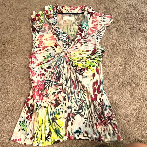 Free People Velvet flutter sleeved cowl neck watercolor large - Picture 1 of 4